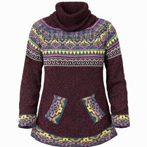 💜💫Peruvian Fair Isle Eggplant Folk Knit Turtleneck Cozy Sweater